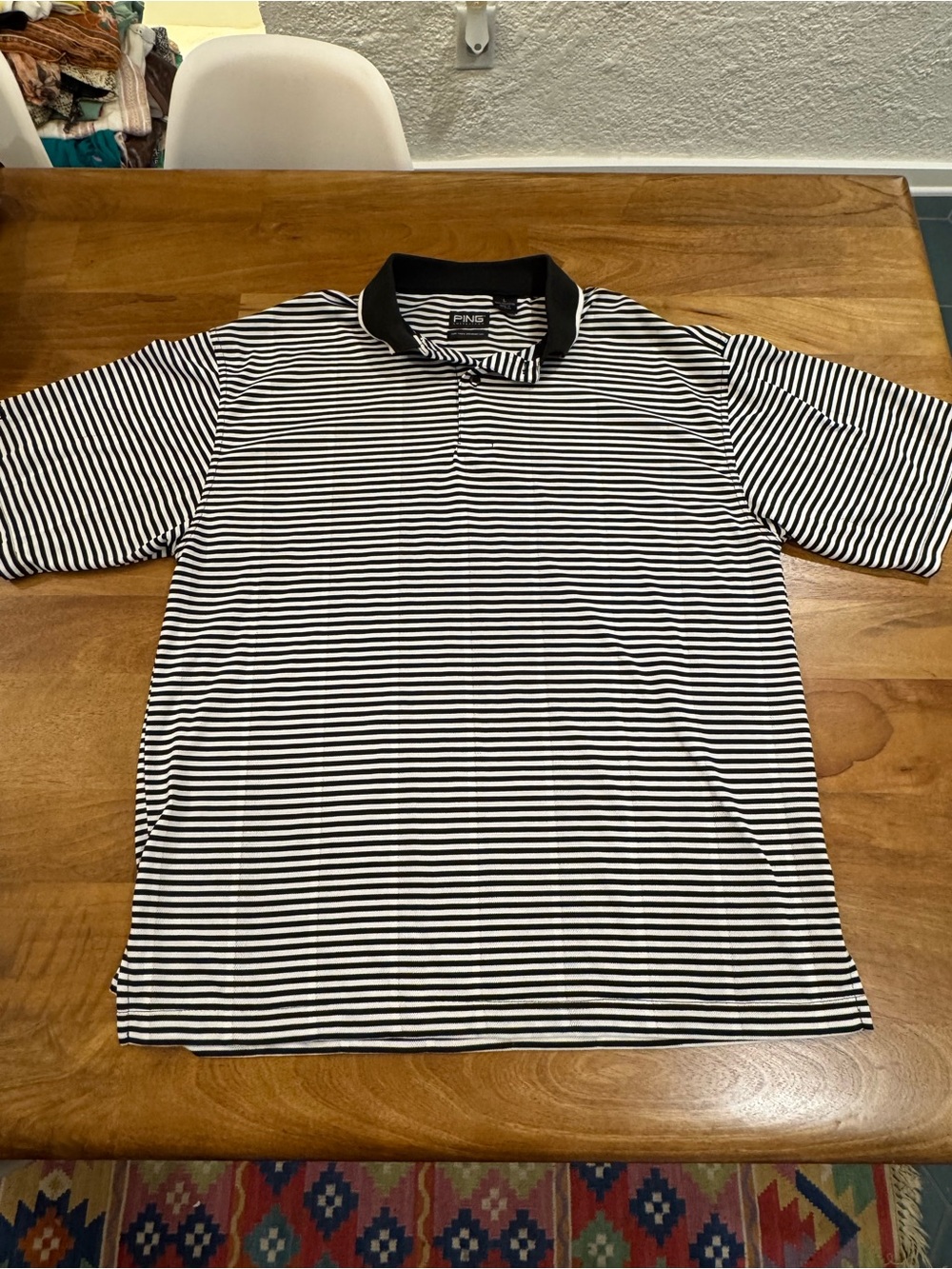 PING Men’s Black & White Striped Polo Golf Shirt Size: L EUC